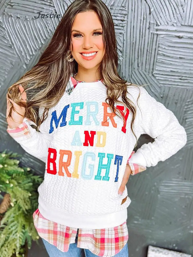 Merry & Bright Multi-Color Lettered Patch White Long Sleeve BABY VIBES & CO.