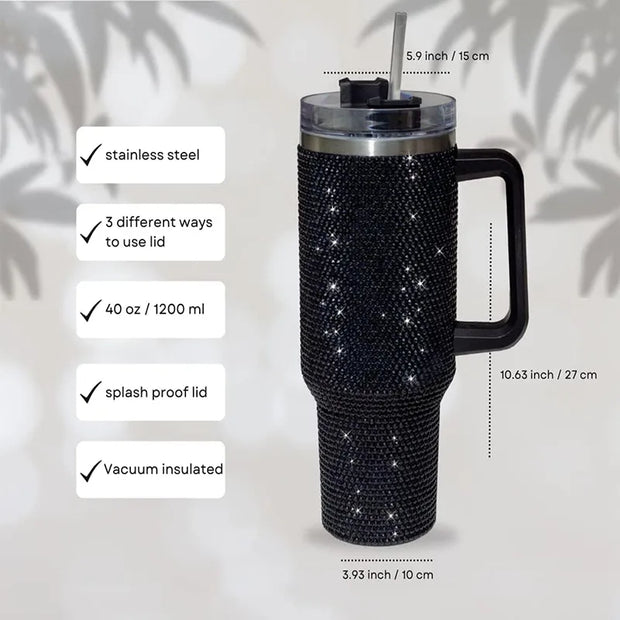 Rhinestone Embellished Stanley Style 40oz Tumbler Mug With  Lid & Straw Baby Vibes & Co.