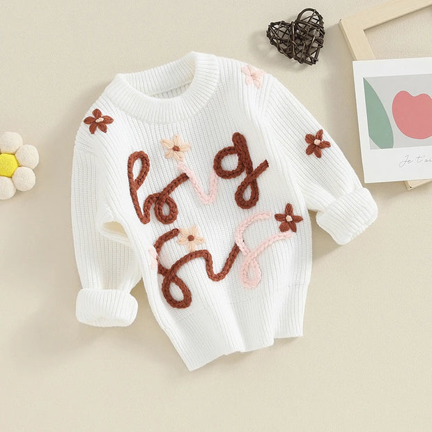 2023-10-25 Lioraitiin 6M-3Y Toddler Girls Sweater Letter Embroidery Long Sleeve Pullovers Fall Kids Clothes Baby Jumpers Tops BABY VIBES & CO.