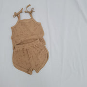 Waffle Knit Flower Print Matching Set Baby Vibes & Co.