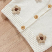 Hand Knit Flower Stitched Baby Girl Button Down Cardigan Sweater BABY VIBES & CO.