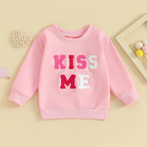 FOCUSNORM Toddler Baby Girls Valentine's Day Sweatshirt T Shirts Long Sleeve Letter Embroidery Pullover Tops BABY VIBES & CO.