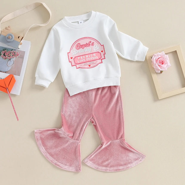 Long Sleeve Crewneck + Pink Velvet Flares BABY VIBES & CO.