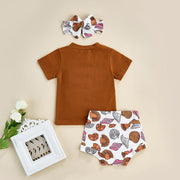 FOCUSNORM Summer Baby Girls Boys 3pcs Clothes Sets 0-24M Letter Short Sleeve Brown T Shirts+Shell Print Casual Shorts BABY VIBES & CO.