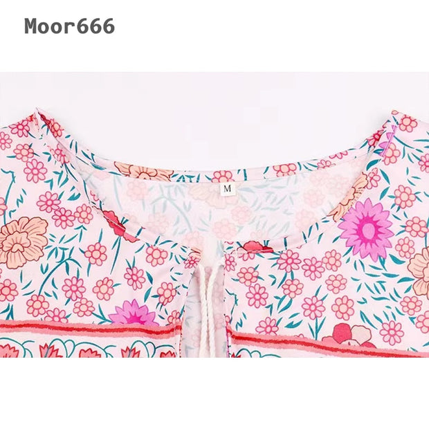 Floral Print Dress Loose Casual Dress Women Summer Robe Boho Chic Loose Dress Fashion Short mini Dress Elegant BABY VIBES & CO.