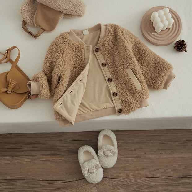 Baby Rindi Carmel Fuzzy Button Down Baby Vibes & Co.