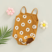 Baby Girls Spaghetti Strap Daisy Print Ribbed Bodysuit Baby Vibes & Co.