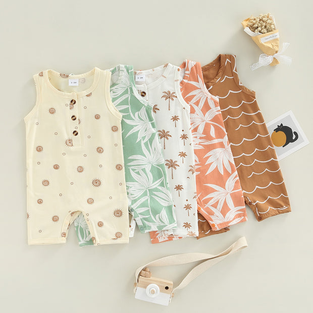 2022-03-01 Lioraitiin 0-12M Infant Baby Boy Girl Casual Romper Summer Sleeveless Printting O-Neck Snap Crotch Jumpsuit BABY VIBES & CO.