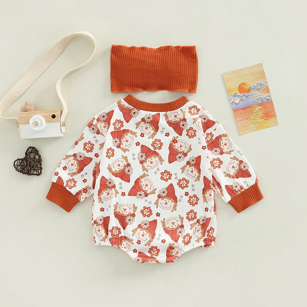FOCUSNORM 2pcs Infant Baby Girls Boys Cute Romper Hairband 0-18M Flowers/Letter Printed Long Sleeve Sweatshirt Jumpsuit BABY VIBES & CO.
