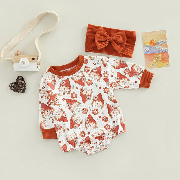 FOCUSNORM 2pcs Infant Baby Girls Boys Cute Romper Hairband 0-18M Flowers/Letter Printed Long Sleeve Sweatshirt Jumpsuit BABY VIBES & CO.