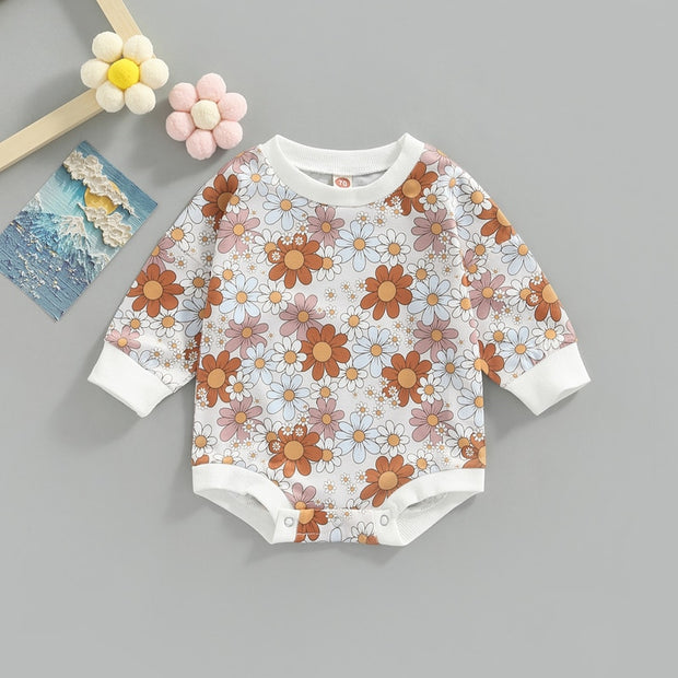 FOCUSNORM Infant Baby Girls Boys Cute Romper 0-24M Sunflowers Printing Long Sleeve Contrast Color Sweatshirt Jumpsuits BABY VIBES & CO.