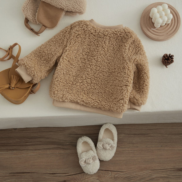 Baby Rindi Carmel Fuzzy Button Down Baby Vibes & Co.