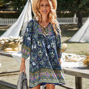 Floral Print Dress Loose Casual Dress Women Summer Robe Boho Chic Loose Dress Fashion Short mini Dress Elegant BABY VIBES & CO.