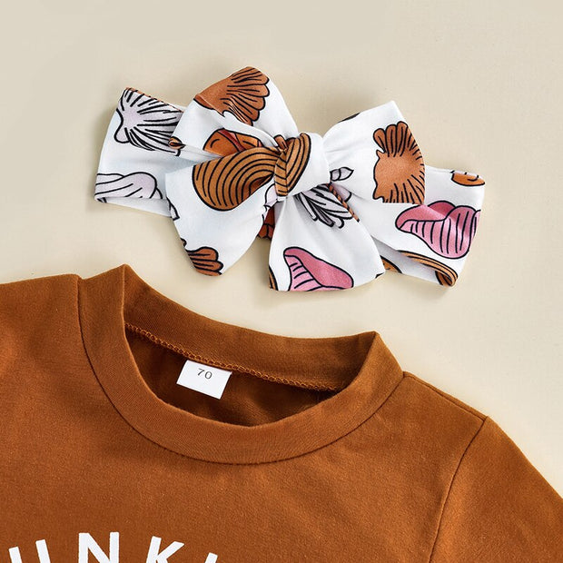 FOCUSNORM Summer Baby Girls Boys 3pcs Clothes Sets 0-24M Letter Short Sleeve Brown T Shirts+Shell Print Casual Shorts BABY VIBES & CO.