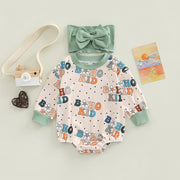 FOCUSNORM 2pcs Infant Baby Girls Boys Cute Romper Hairband 0-18M Flowers/Letter Printed Long Sleeve Sweatshirt Jumpsuit BABY VIBES & CO.