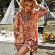 Floral Print Dress Loose Casual Dress Women Summer Robe Boho Chic Loose Dress Fashion Short mini Dress Elegant BABY VIBES & CO.