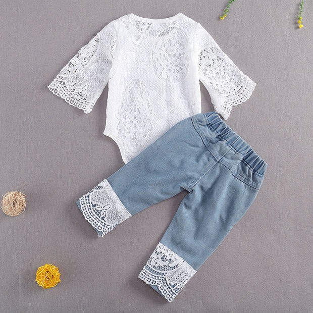 Lacy Jean & Long Sleeve Romper 2PC BABY VIBES & CO.