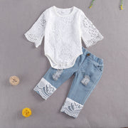 Lacy Jean & Long Sleeve Romper 2PC BABY VIBES & CO.
