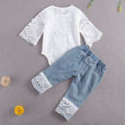 Lacy Jean & Long Sleeve Romper 2PC BABY VIBES & CO.