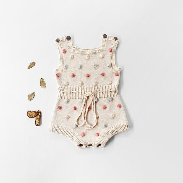 Pom Pom Polka Dot Knitted Bodysuit Sleeveless Jumpsuit BABY VIBES & CO.