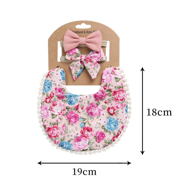 3PC BOHO FLORAL DOUBLE SIDED BIB & BOWS SET BABY VIBES & CO.