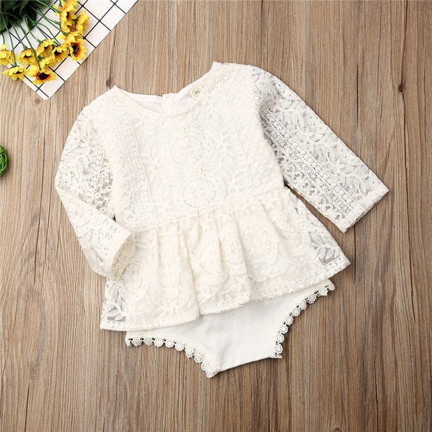 Baby Girl Creamy White Boho Lace Romper 0-24M BABY VIBES & CO.