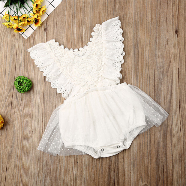 Baby Girl Creamy White Boho Lace Romper 0-24M BABY VIBES & CO.
