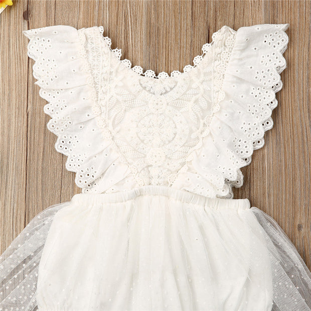 Baby Girl Creamy White Boho Lace Romper 0-24M BABY VIBES & CO.