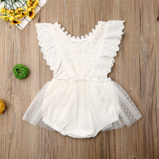 Baby Girl Creamy White Boho Lace Romper 0-24M BABY VIBES & CO.