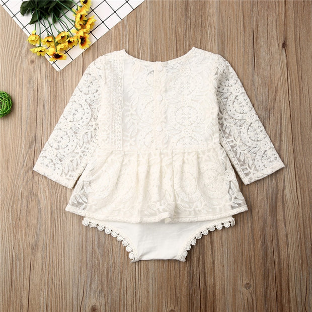 Baby Girl Creamy White Boho Lace Romper 0-24M BABY VIBES & CO.