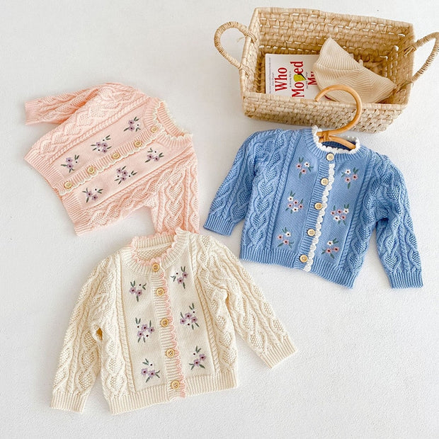 Vintage Floral Embroidered Cardigan 6M-3T BABY VIBES & CO.