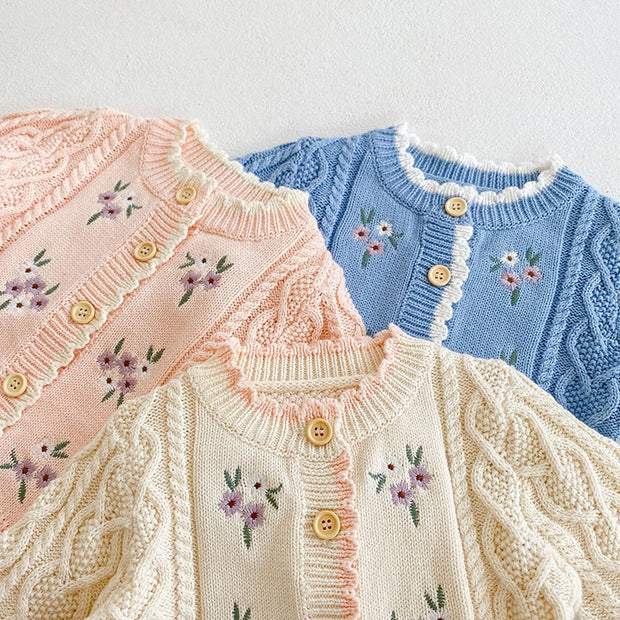 Vintage Floral Embroidered Cardigan 6M-3T BABY VIBES & CO.