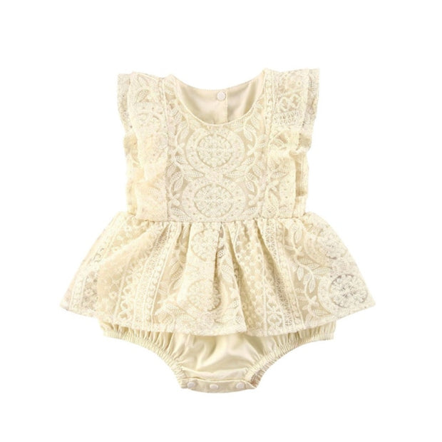 Baby Girl Creamy White Boho Lace Romper 0-24M BABY VIBES & CO.