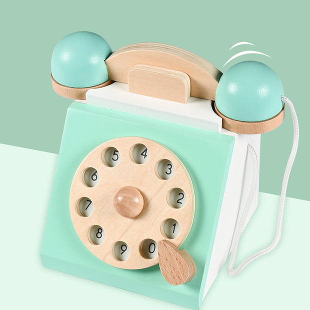 Vintage Boho Antique Wooden Dial Telephone Learning Toy BABY VIBES & CO.