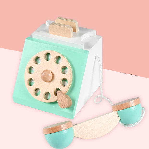 Vintage Boho Antique Wooden Dial Telephone Learning Toy BABY VIBES & CO.