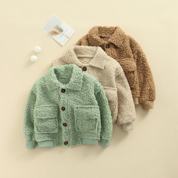 THE "LET ME BE FUZZY" FLEECE BUTTON-DOWN 12M-3T BABY VIBES & CO.