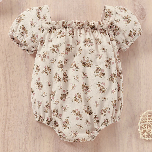 Short Sleeve Neutral Floral Body Suit BABY VIBES & CO.