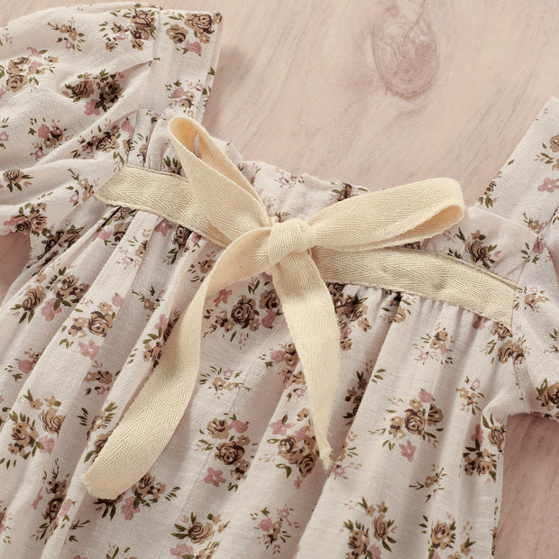 Short Sleeve Neutral Floral Body Suit BABY VIBES & CO.