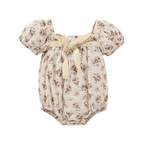 Short Sleeve Neutral Floral Body Suit BABY VIBES & CO.