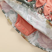FLORAL & RUFFLED BOWY JUMPER + SUSPENDERS + HEADBAND SET BABY VIBES & CO.