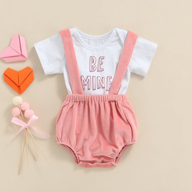 BE MINE BAE 2 PC SUSPENDER BODYSUIT SET 3M-24M BABY VIBES & CO.