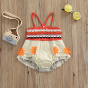 Speggetti Strap Criss Cross Flower & Fringe Romper BABY VIBES & CO.