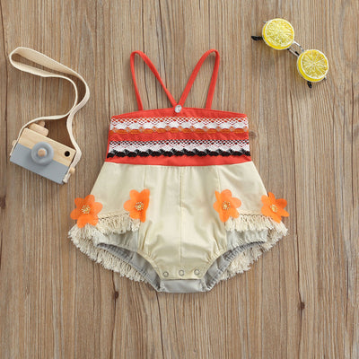 Speggetti Strap Criss Cross Flower & Fringe Romper BABY VIBES & CO.