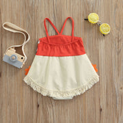 Speggetti Strap Criss Cross Flower & Fringe Romper BABY VIBES & CO.