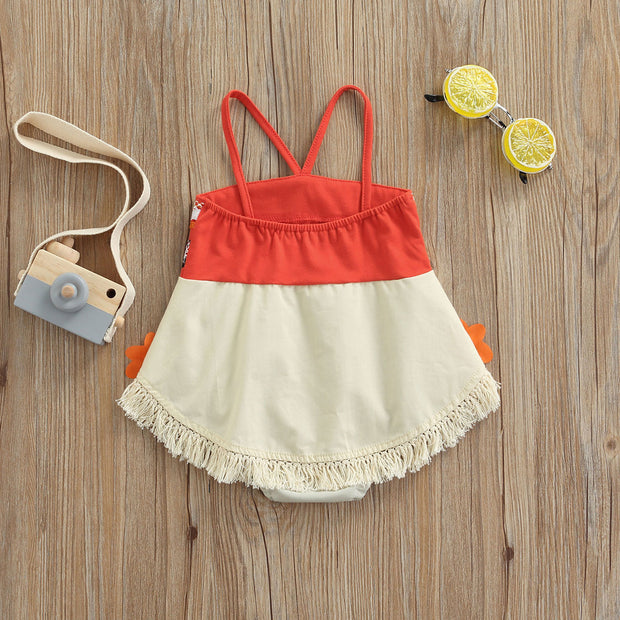Speggetti Strap Criss Cross Flower & Fringe Romper BABY VIBES & CO.
