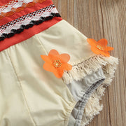 Speggetti Strap Criss Cross Flower & Fringe Romper BABY VIBES & CO.