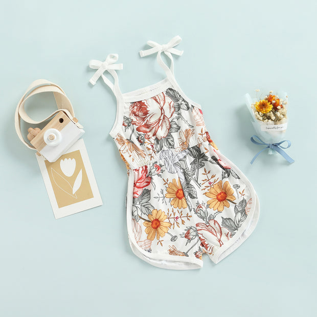 BABY GIRLS FLOWERS & STRIPES TIE UP ROMPER BABY VIBES & CO.