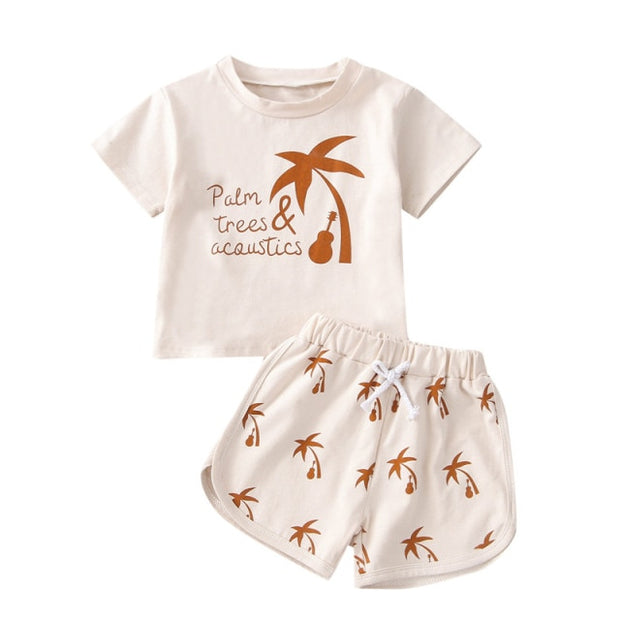 PALM TREES COTTON TEE + MATCHING SHORTS SET BABY VIBES & CO.