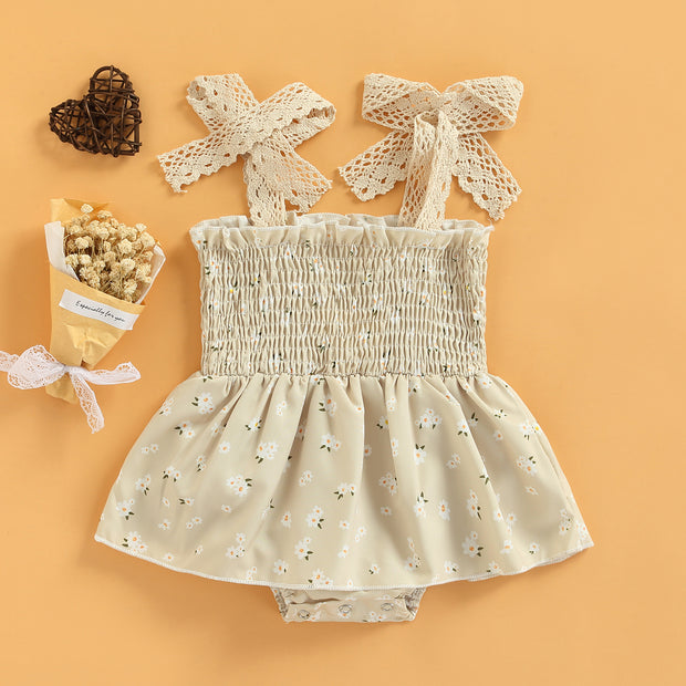 Rosey Lei Flower Printed Sleeveless Tie Up Jumper Dress BABY VIBES & CO.