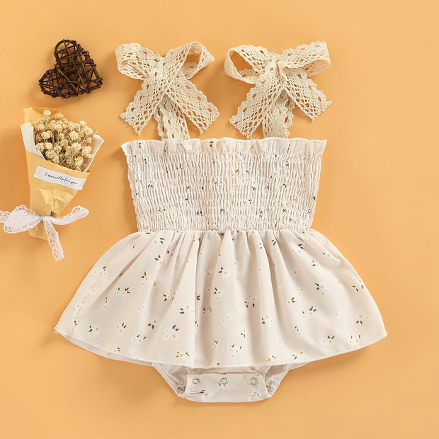 Rosey Lei Flower Printed Sleeveless Tie Up Jumper Dress BABY VIBES & CO.